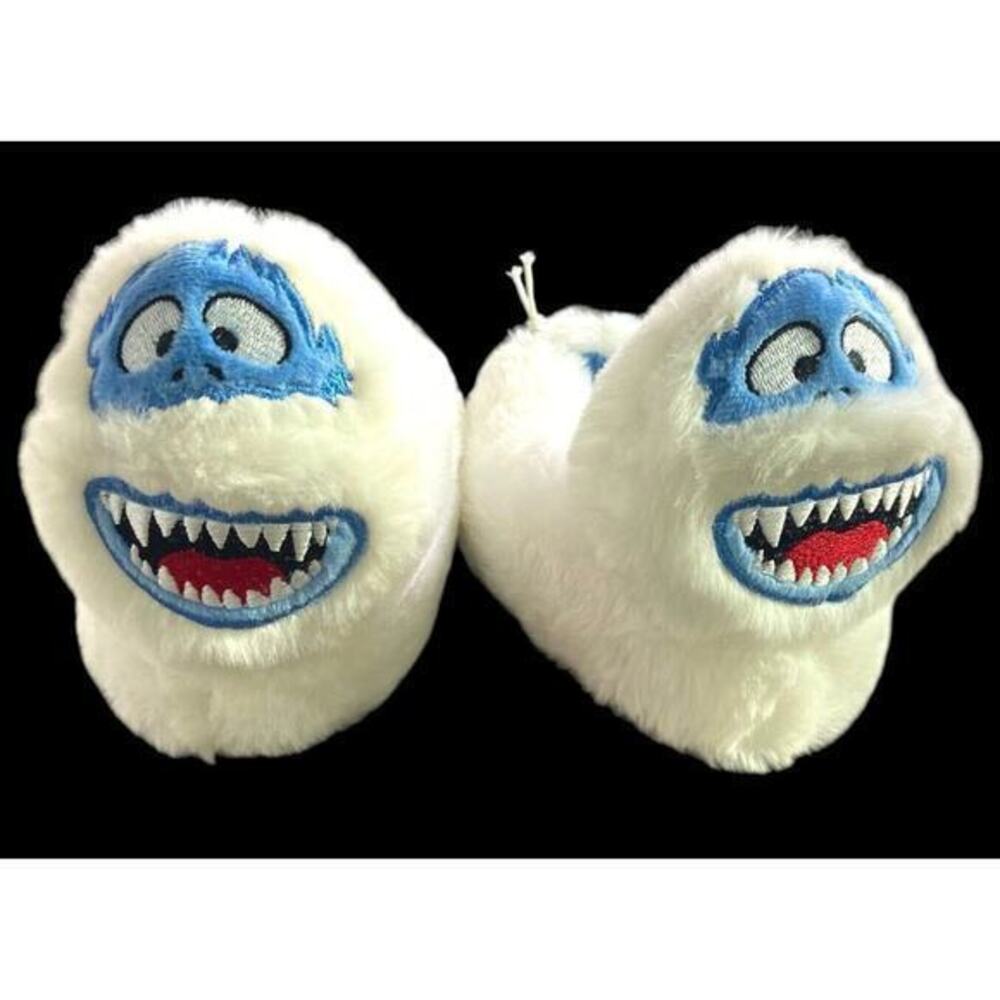 Rudolph Snowman Youth Toddler White Blue‎ Embroidered Faux Fur 3D Slippers Sz 4